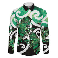 Piwakawaka New Zealand Matariki Family Matching Short Sleeve Bodycon Dress and Hawaiian Shirt Maori New Year Silver Fern Green Galaxy LT14 Dad's Shirt - Long Sleeve Green - Polynesian Pride