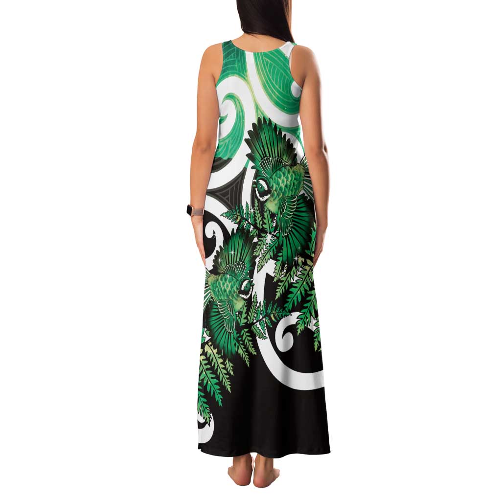 Piwakawaka New Zealand Matariki Family Matching Tank Maxi Dress and Hawaiian Shirt Maori New Year Silver Fern Green Galaxy LT14 - Polynesian Pride