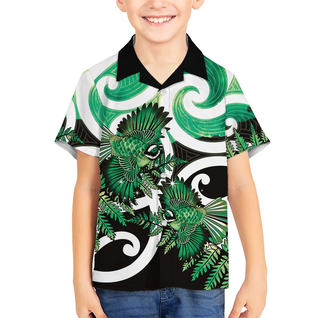 Piwakawaka New Zealand Matariki Hawaiian Shirt Maori New Year Silver Fern Green Galaxy LT14 - Polynesian Pride