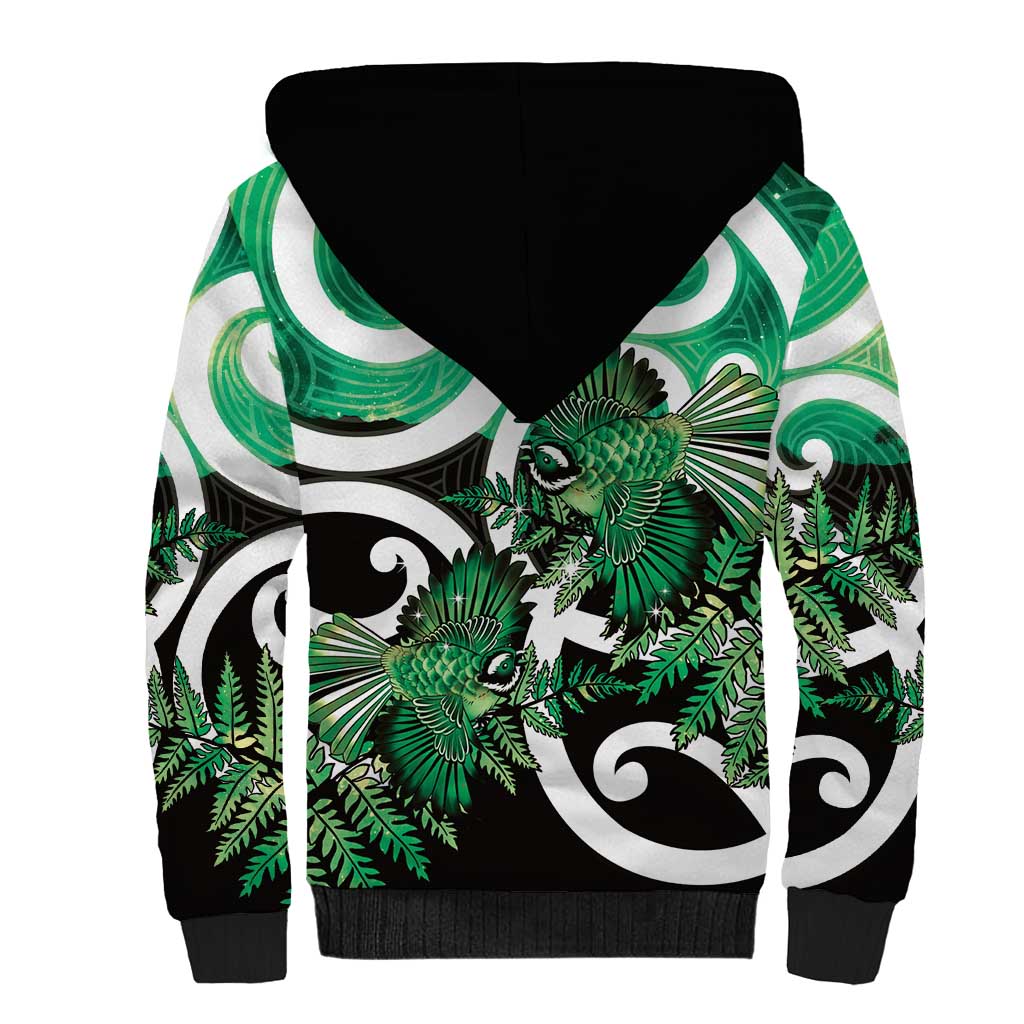 Piwakawaka New Zealand Matariki Sherpa Hoodie Maori New Year Silver Fern Green Galaxy LT14 - Polynesian Pride