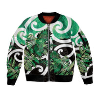 Piwakawaka New Zealand Matariki Sleeve Zip Bomber Jacket Maori New Year Silver Fern Green Galaxy LT14 Unisex Green - Polynesian Pride