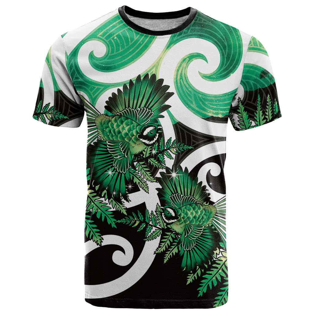 Piwakawaka New Zealand Matariki T Shirt Maori New Year Silver Fern Green Galaxy