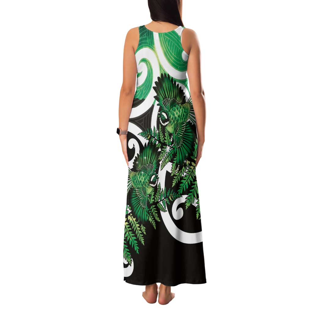 Piwakawaka New Zealand Matariki Tank Maxi Dress Maori New Year Silver Fern Green Galaxy LT14 - Polynesian Pride