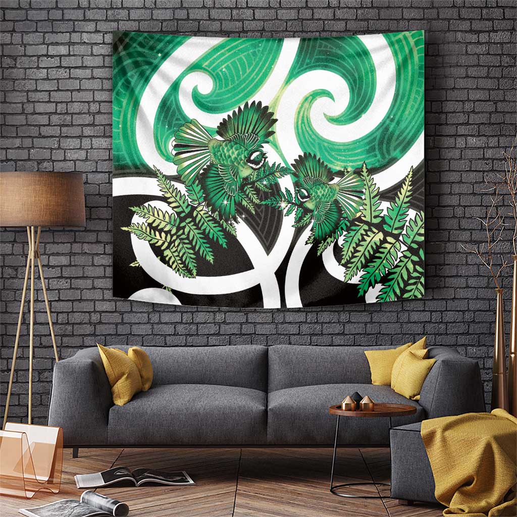 Piwakawaka New Zealand Matariki Tapestry Maori New Year Silver Fern Green Galaxy LT14 Green - Polynesian Pride