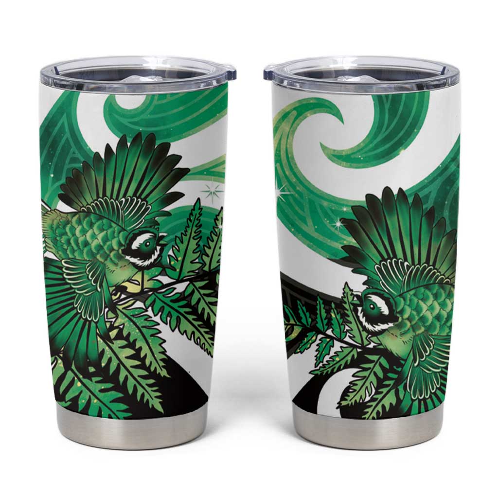 Piwakawaka New Zealand Matariki Tumbler Cup Maori New Year Silver Fern Green Galaxy LT14 Green - Polynesian Pride