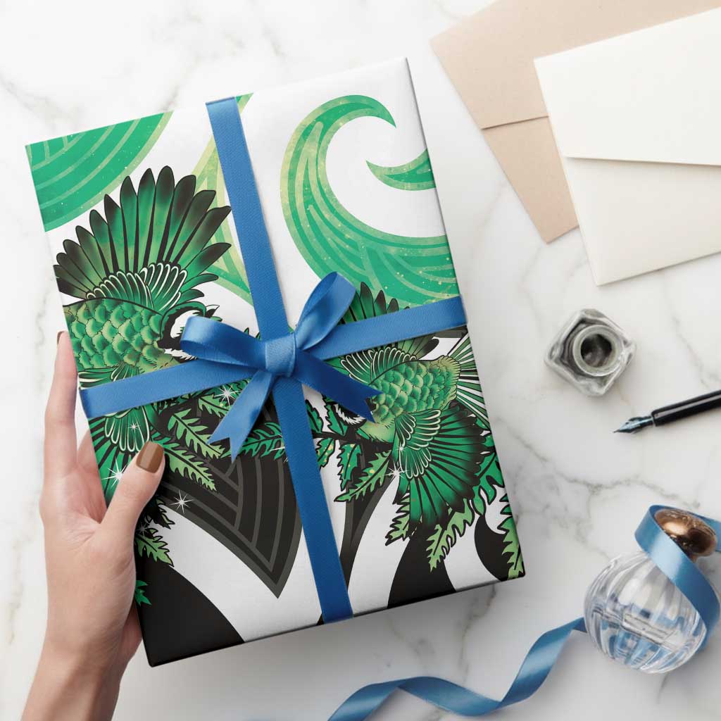 Piwakawaka New Zealand Matariki Wrapping Paper Maori New Year Silver Fern Green Galaxy LT14 - Polynesian Pride