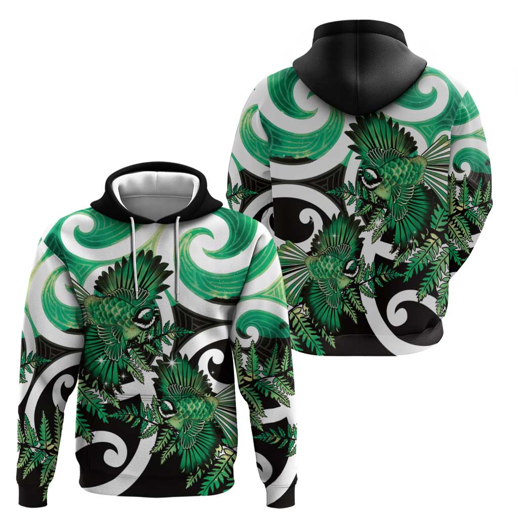 Piwakawaka New Zealand Matariki Zip Hoodie Maori New Year Silver Fern Green Galaxy LT14 - Polynesian Pride