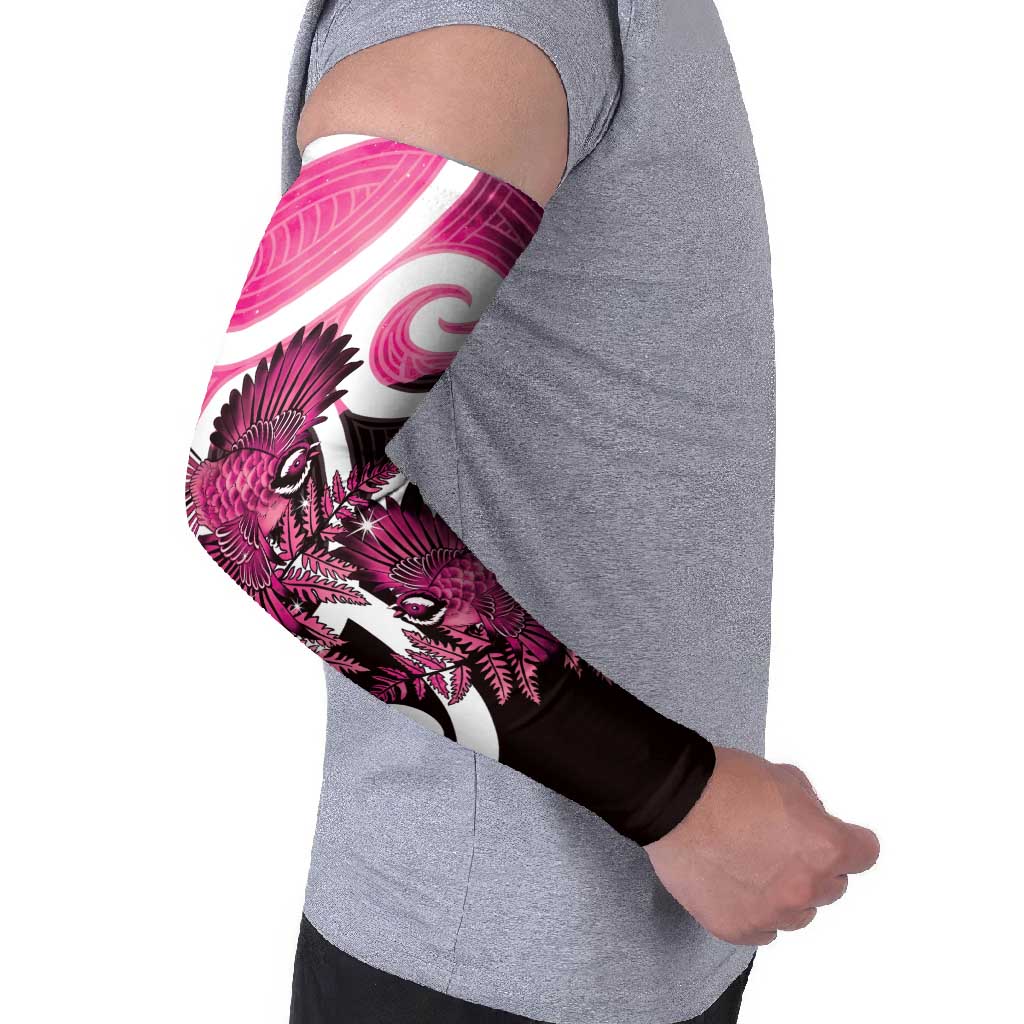 Piwakawaka New Zealand Matariki Arm Sleeves Maori New Year Silver Fern Pink Galaxy LT14 - Polynesian Pride
