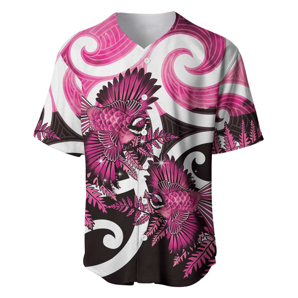 Piwakawaka New Zealand Matariki Baseball Jersey Maori New Year Silver Fern Pink Galaxy LT14 Pink - Polynesian Pride