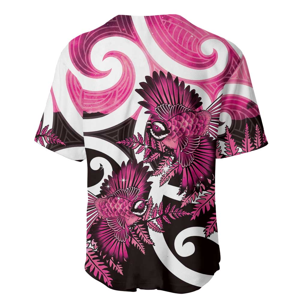 Piwakawaka New Zealand Matariki Baseball Jersey Maori New Year Silver Fern Pink Galaxy LT14 - Polynesian Pride