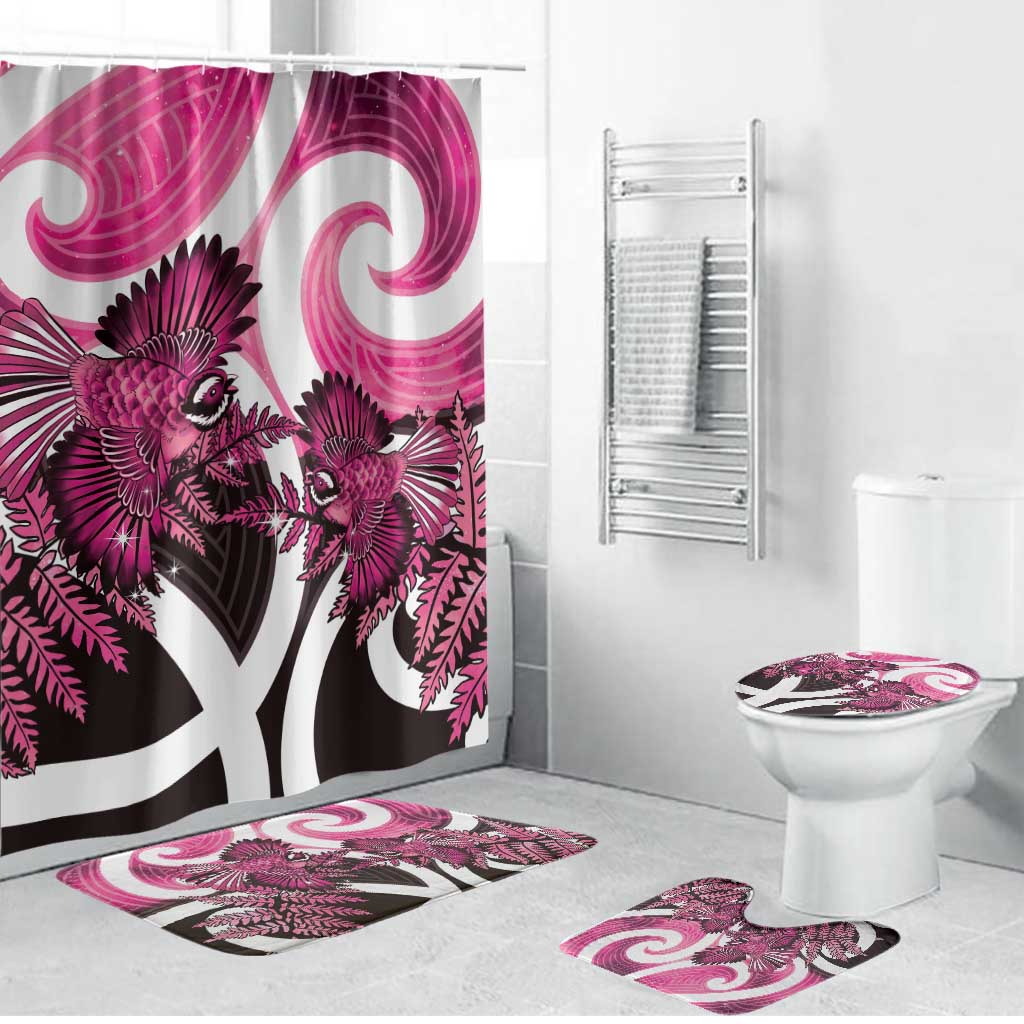 Piwakawaka New Zealand Matariki Bathroom Set Maori New Year Silver Fern Pink Galaxy LT14 Bathroom Set (4 pcs) Pink - Polynesian Pride