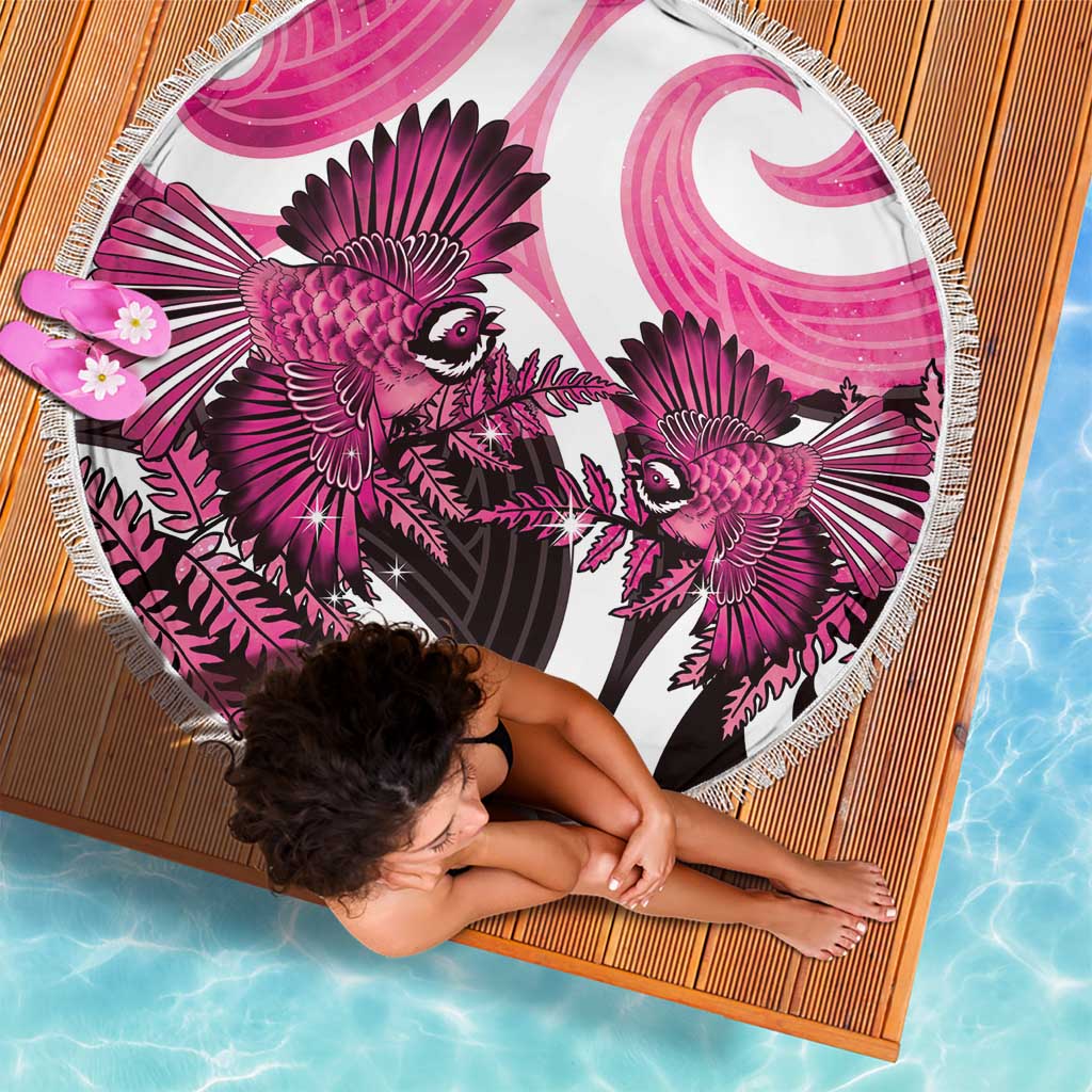 Piwakawaka New Zealand Matariki Beach Blanket Maori New Year Silver Fern Pink Galaxy LT14 - Polynesian Pride