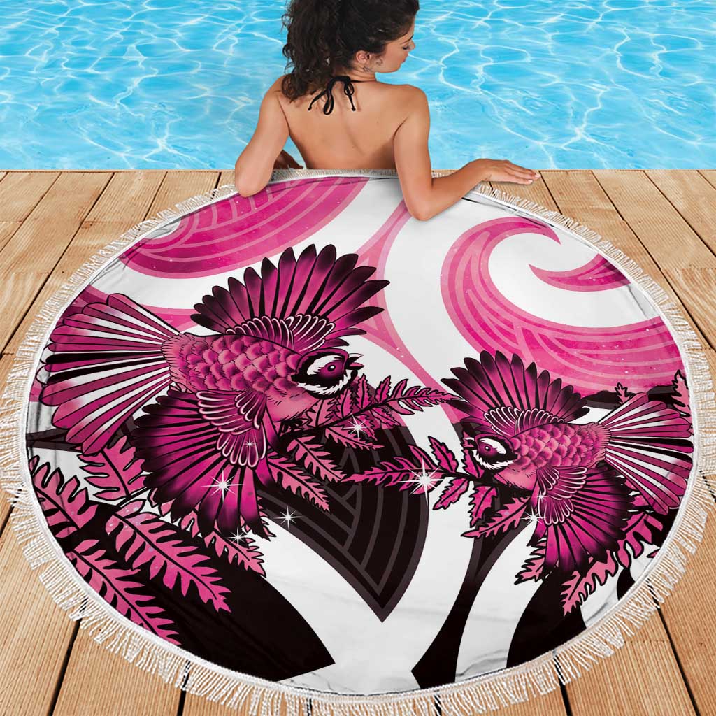 Piwakawaka New Zealand Matariki Beach Blanket Maori New Year Silver Fern Pink Galaxy LT14 - Polynesian Pride