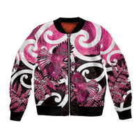 Piwakawaka New Zealand Matariki Bomber Jacket Maori New Year Silver Fern Pink Galaxy LT14 Unisex Pink - Polynesian Pride