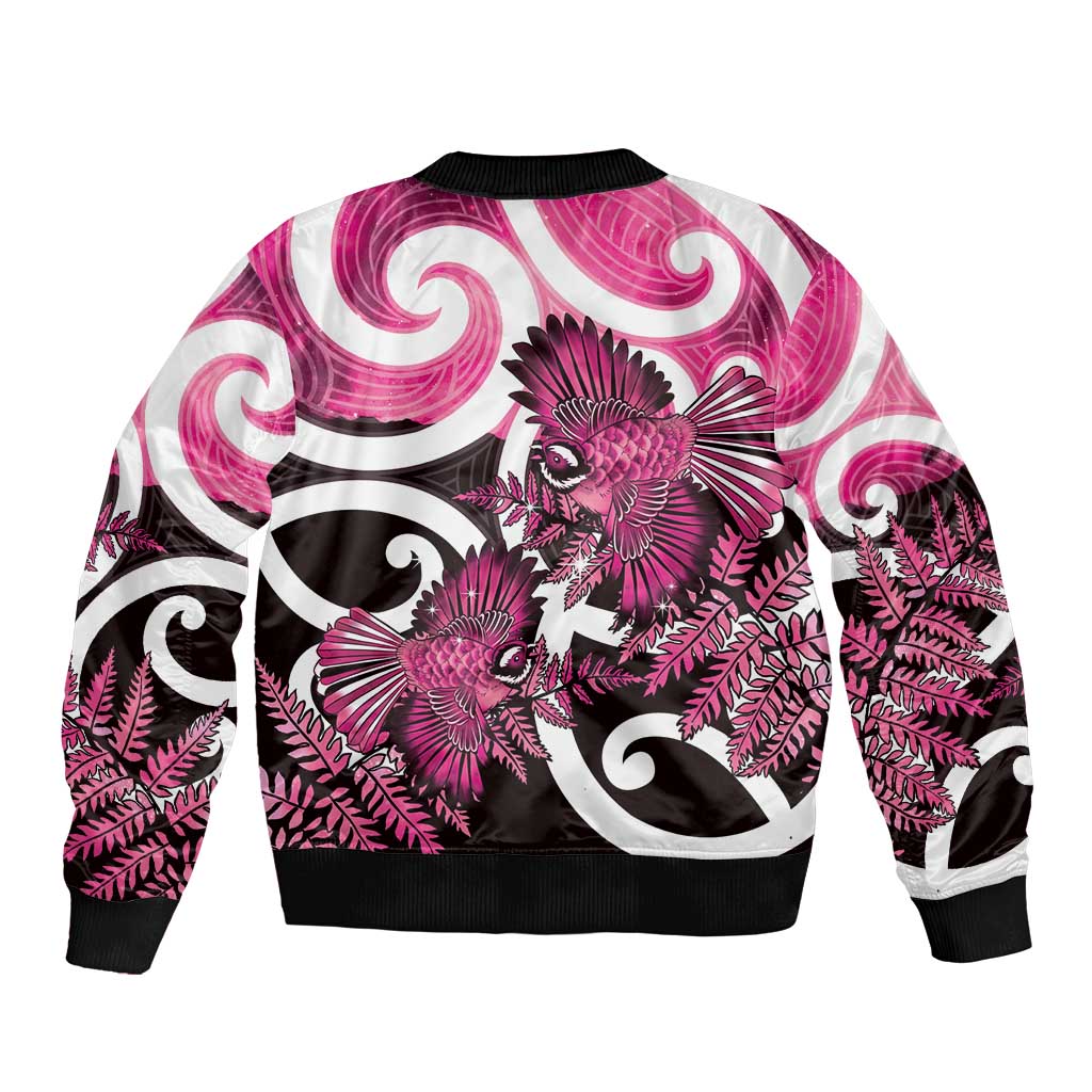 Piwakawaka New Zealand Matariki Bomber Jacket Maori New Year Silver Fern Pink Galaxy LT14 - Polynesian Pride