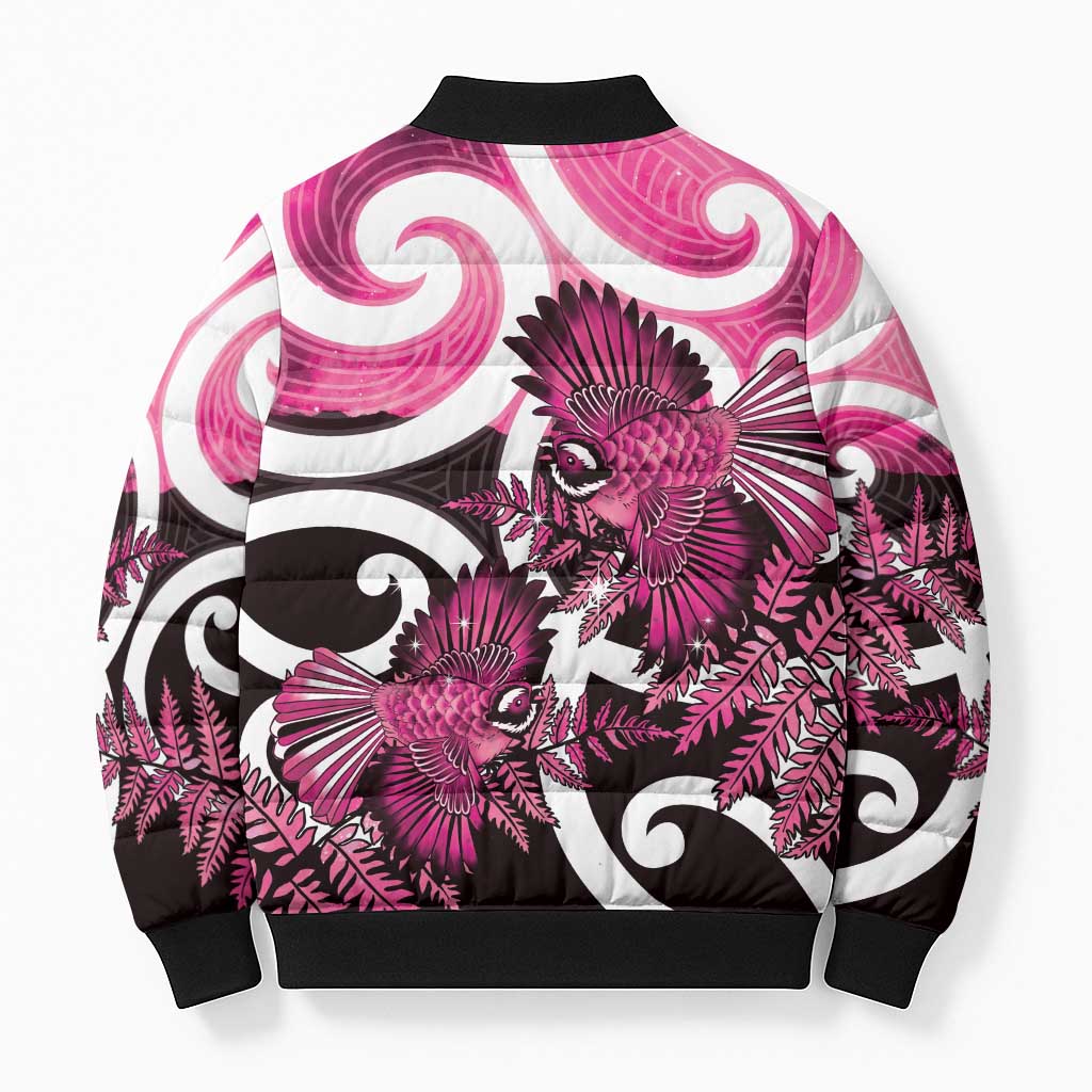 Piwakawaka New Zealand Matariki Bomber Puffer Jacket Maori New Year Silver Fern Pink Galaxy LT14 - Polynesian Pride