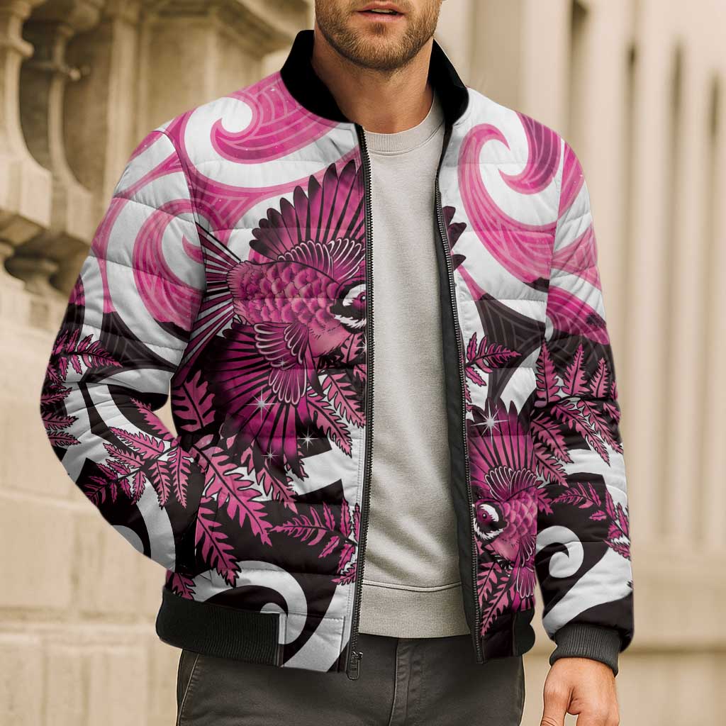 Piwakawaka New Zealand Matariki Bomber Puffer Jacket Maori New Year Silver Fern Pink Galaxy LT14 - Polynesian Pride
