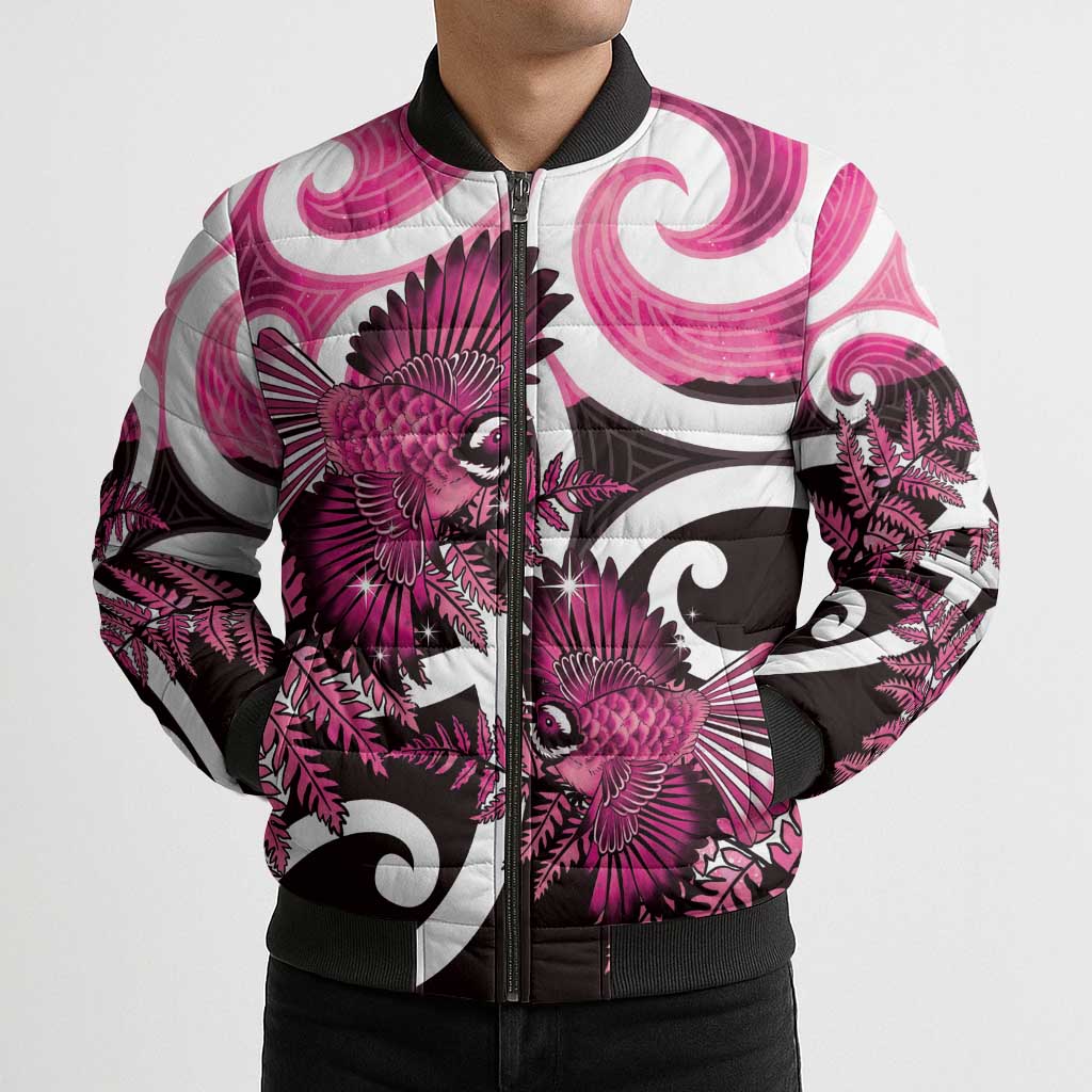 Piwakawaka New Zealand Matariki Bomber Puffer Jacket Maori New Year Silver Fern Pink Galaxy LT14 - Polynesian Pride