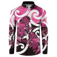 Piwakawaka New Zealand Matariki Button Sweatshirt Maori New Year Silver Fern Pink Galaxy LT14 Pink - Polynesian Pride