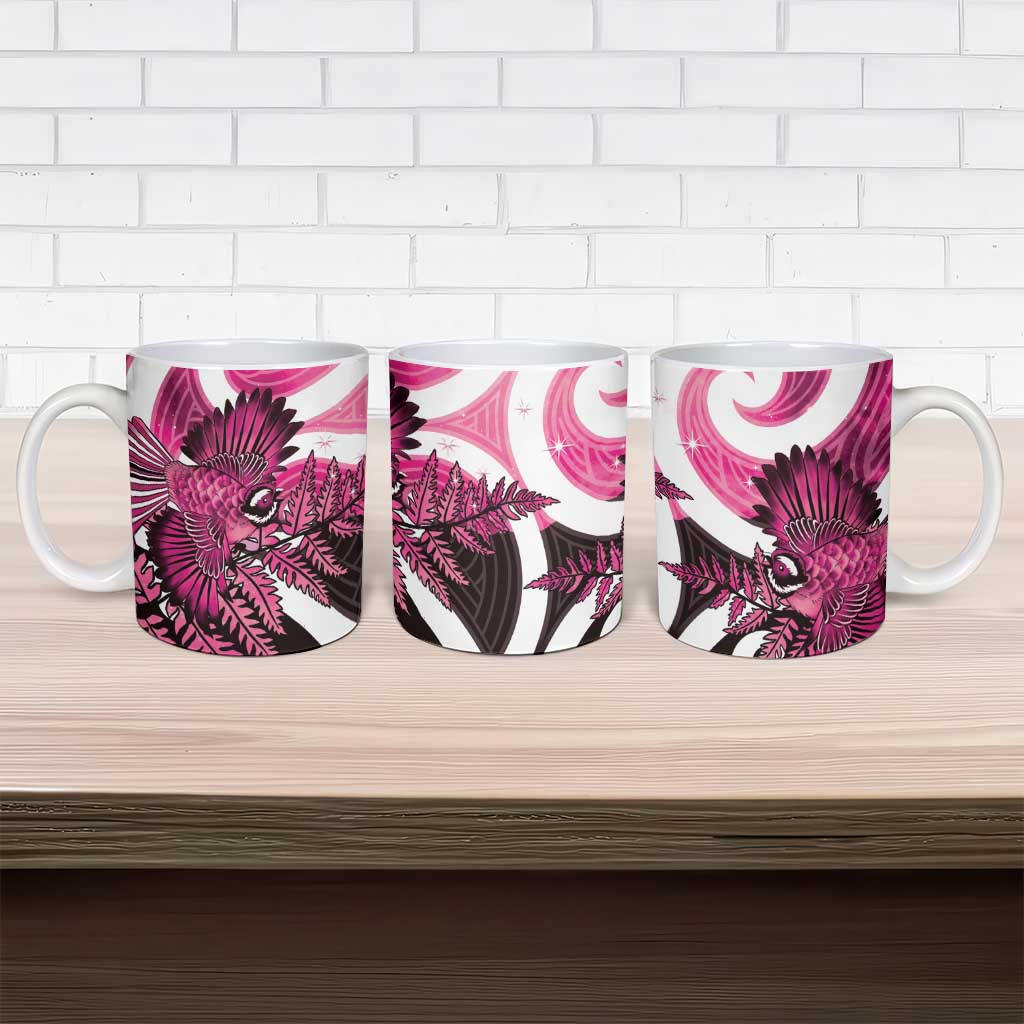 Piwakawaka New Zealand Matariki Ceramic Mug Maori New Year Silver Fern Pink Galaxy LT14 - Polynesian Pride