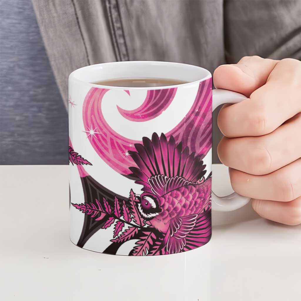 Piwakawaka New Zealand Matariki Ceramic Mug Maori New Year Silver Fern Pink Galaxy LT14 - Polynesian Pride