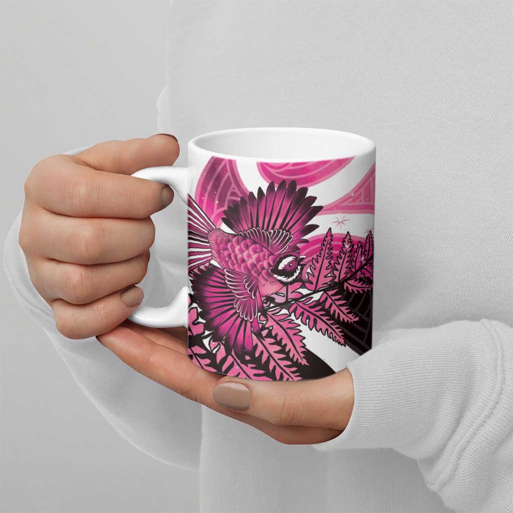 Piwakawaka New Zealand Matariki Ceramic Mug Maori New Year Silver Fern Pink Galaxy LT14 - Polynesian Pride