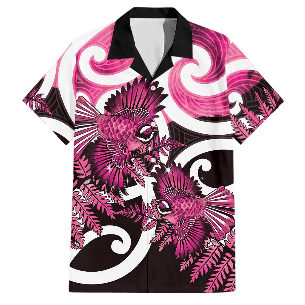 Piwakawaka New Zealand Matariki Family Matching Off Shoulder Maxi Dress and Hawaiian Shirt Maori New Year Silver Fern Pink Galaxy LT14 Dad's Shirt - Short Sleeve Pink - Polynesian Pride