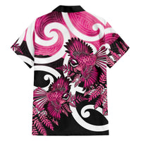 Piwakawaka New Zealand Matariki Family Matching Off Shoulder Short Dress and Hawaiian Shirt Maori New Year Silver Fern Pink Galaxy LT14 - Polynesian Pride