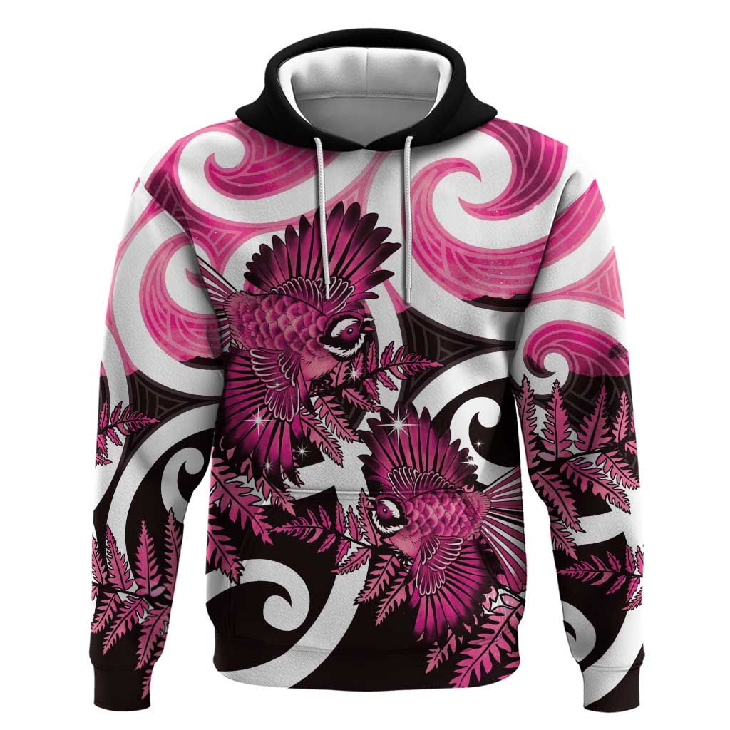 Piwakawaka New Zealand Matariki Hoodie Maori New Year Silver Fern Pink Galaxy