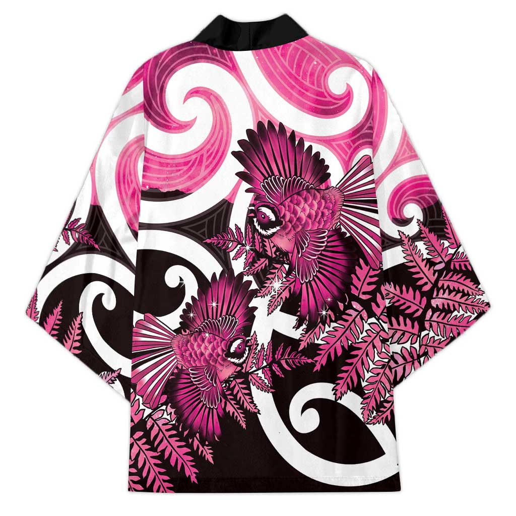 Piwakawaka New Zealand Matariki Kimono Maori New Year Silver Fern Pink Galaxy LT14 - Polynesian Pride