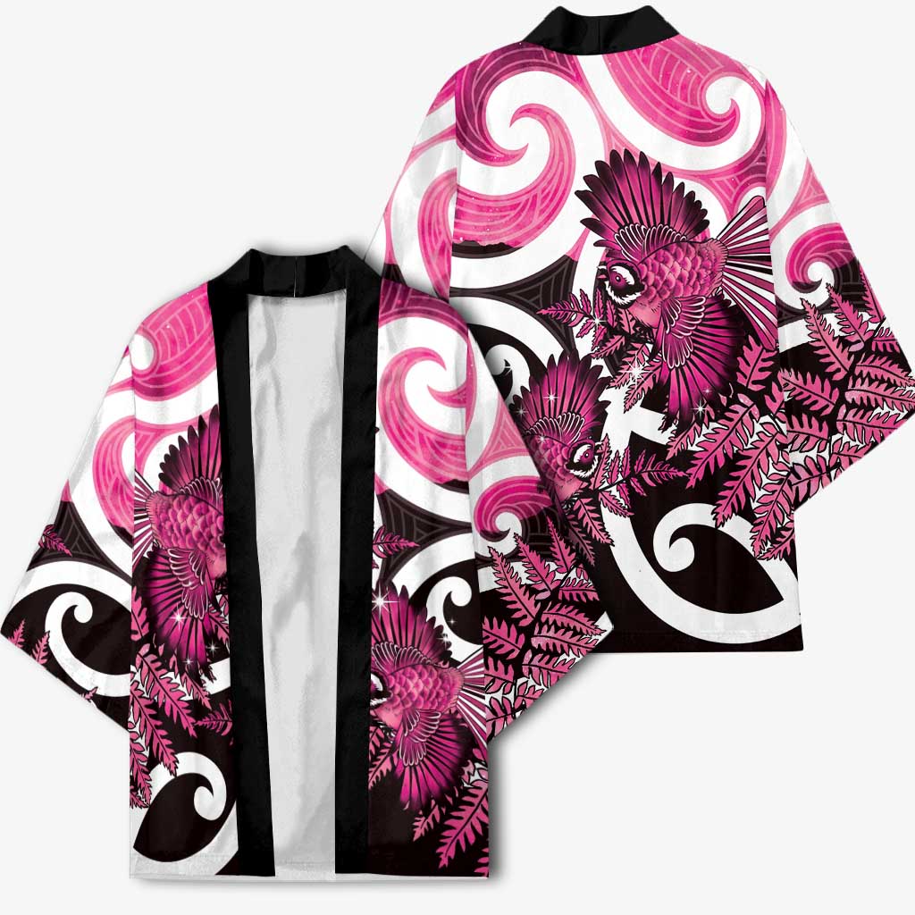 Piwakawaka New Zealand Matariki Kimono Maori New Year Silver Fern Pink Galaxy LT14 - Polynesian Pride