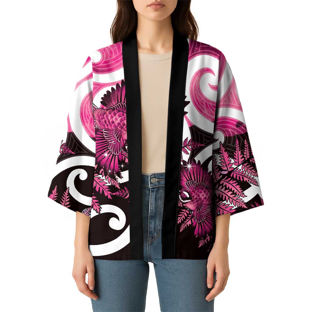 Piwakawaka New Zealand Matariki Kimono Maori New Year Silver Fern Pink Galaxy LT14 - Polynesian Pride