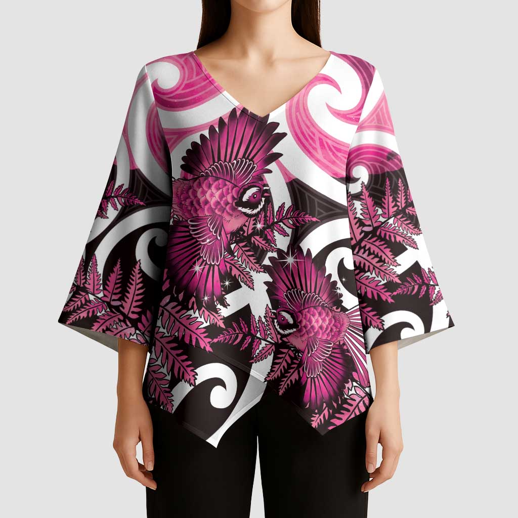 Piwakawaka New Zealand Matariki Kimono Sleeve Blouse Maori New Year Silver Fern Pink Galaxy LT14 - Polynesian Pride