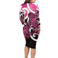 Piwakawaka New Zealand Matariki Long Sleeve Bodycon Dress Maori New Year Silver Fern Pink Galaxy LT14 - Polynesian Pride