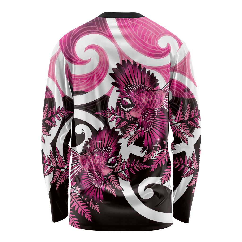 Piwakawaka New Zealand Matariki Long Sleeve Shirt Maori New Year Silver Fern Pink Galaxy LT14 - Polynesian Pride