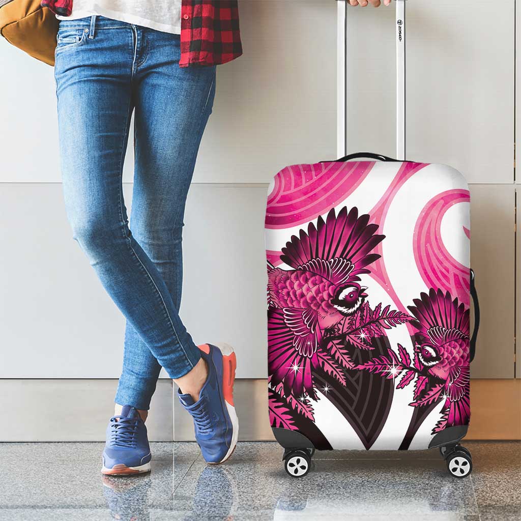Piwakawaka New Zealand Matariki Luggage Cover Maori New Year Silver Fern Pink Galaxy LT14 - Polynesian Pride