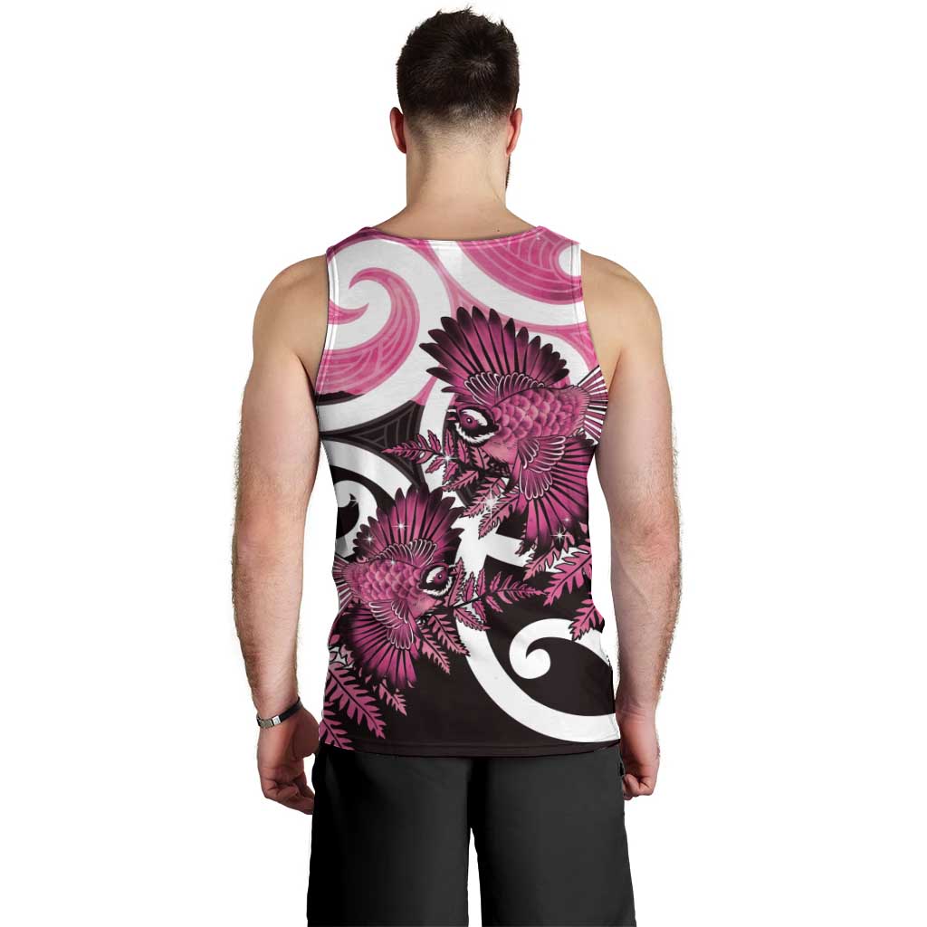 Piwakawaka New Zealand Matariki Men Tank Top Maori New Year Silver Fern Pink Galaxy LT14 - Polynesian Pride