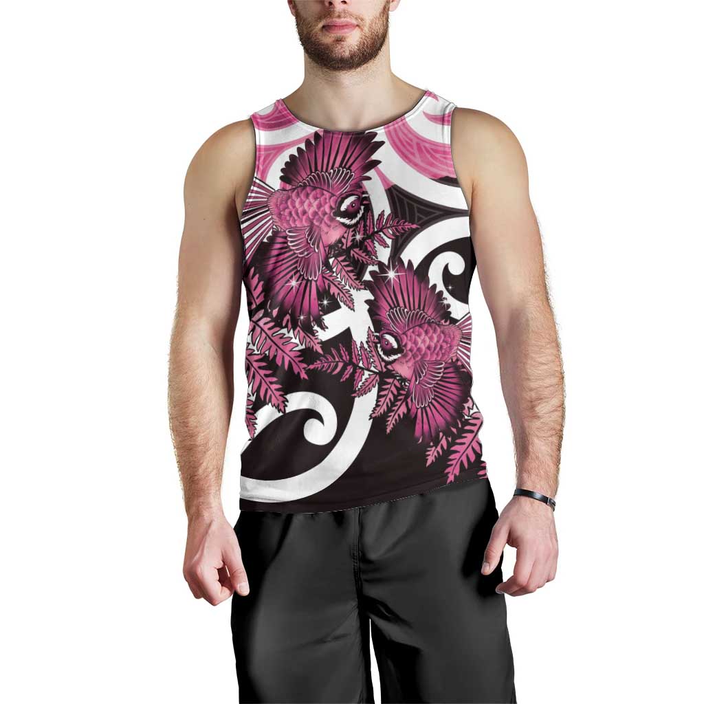 Piwakawaka New Zealand Matariki Men Tank Top Maori New Year Silver Fern Pink Galaxy LT14 - Polynesian Pride