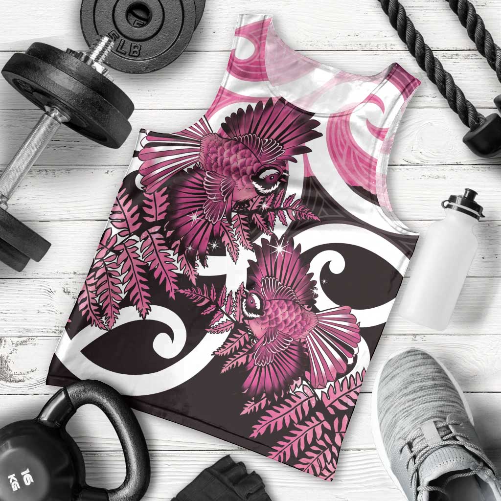 Piwakawaka New Zealand Matariki Men Tank Top Maori New Year Silver Fern Pink Galaxy LT14 - Polynesian Pride