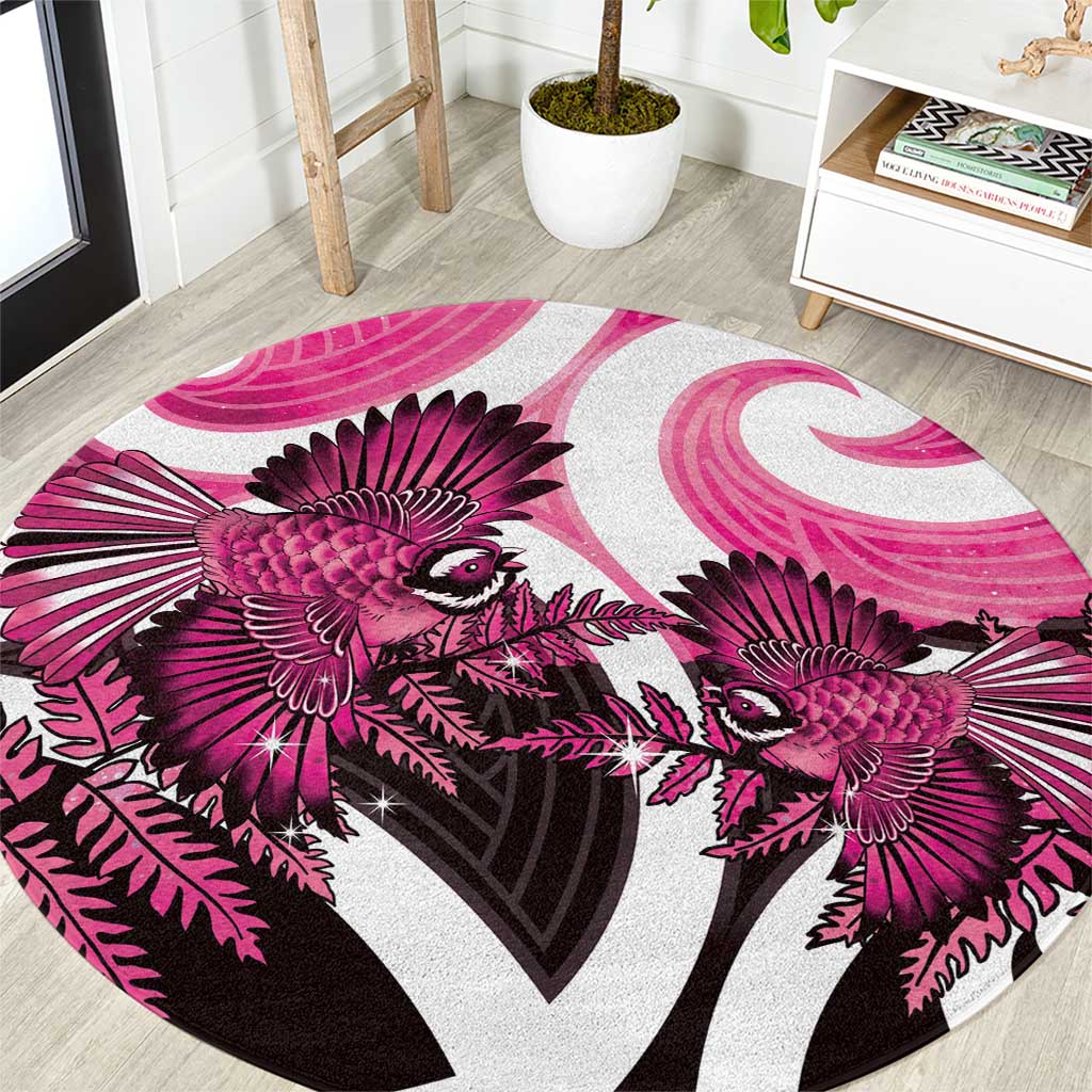 Piwakawaka New Zealand Matariki Round Carpet Maori New Year Silver Fern Pink Galaxy LT14 Pink - Polynesian Pride