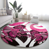 Piwakawaka New Zealand Matariki Round Carpet Maori New Year Silver Fern Pink Galaxy LT14 - Polynesian Pride