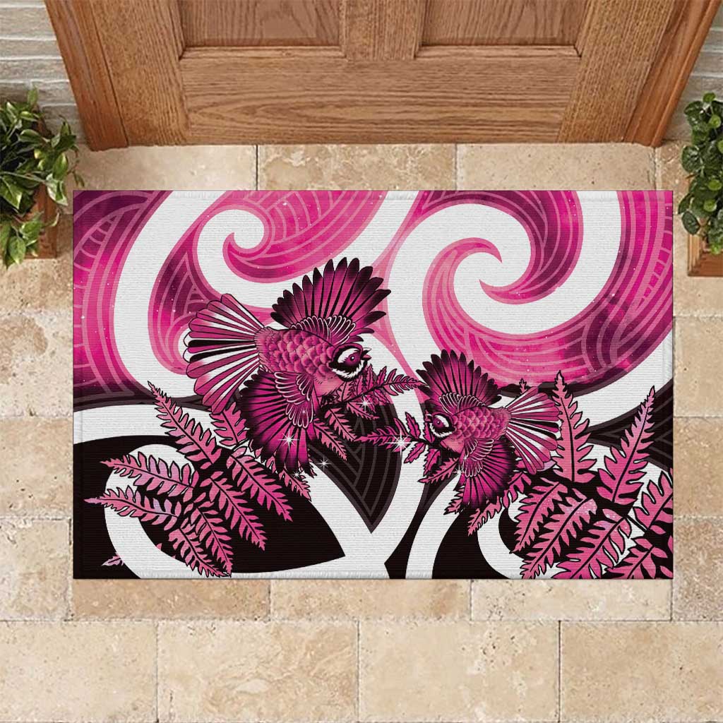 Piwakawaka New Zealand Matariki Rubber Doormat Maori New Year Silver Fern Pink Galaxy LT14 Pink - Polynesian Pride