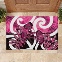 Piwakawaka New Zealand Matariki Rubber Doormat Maori New Year Silver Fern Pink Galaxy LT14 Pink - Polynesian Pride