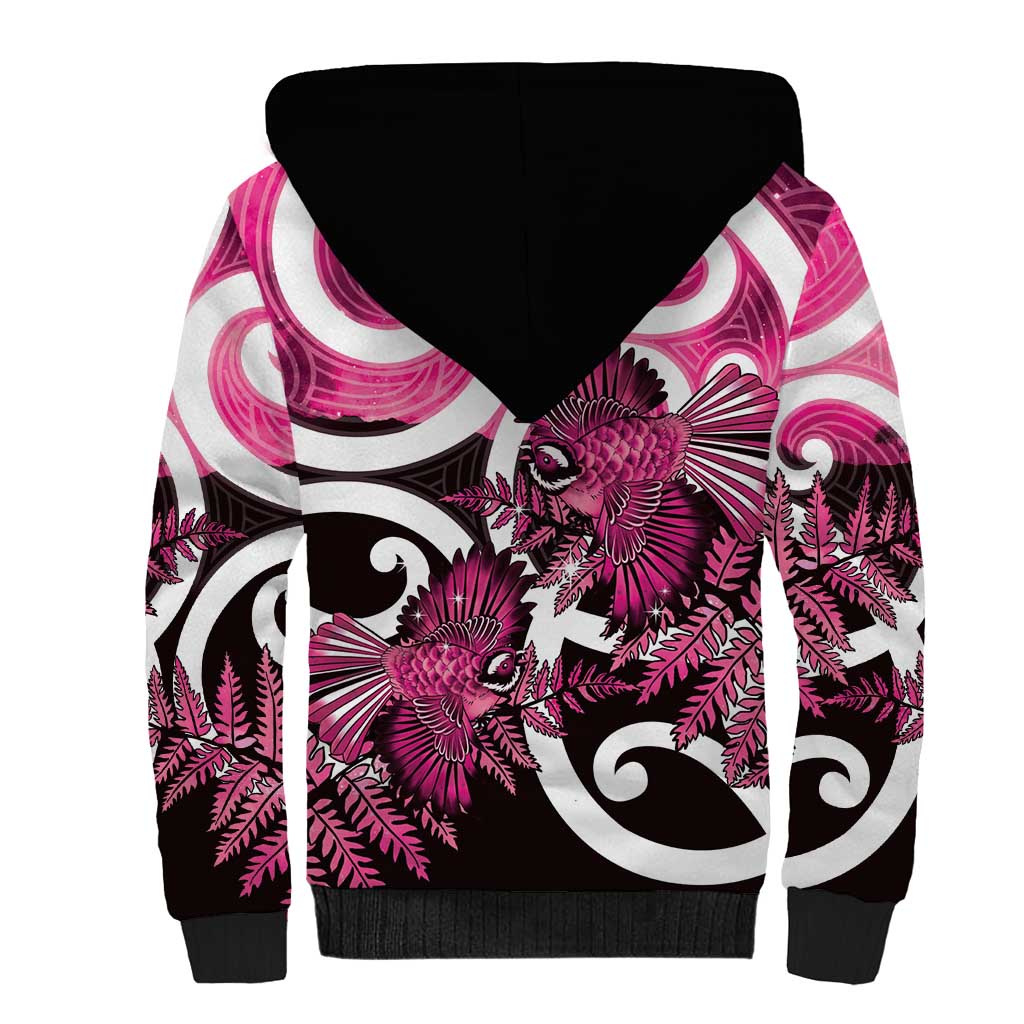 Piwakawaka New Zealand Matariki Sherpa Hoodie Maori New Year Silver Fern Pink Galaxy LT14 - Polynesian Pride