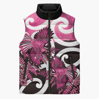 Piwakawaka New Zealand Matariki Sleeveless Puffer Jacket Maori New Year Silver Fern Pink Galaxy LT14 Unisex Pink - Polynesian Pride