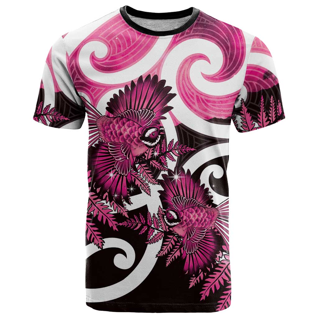 Piwakawaka New Zealand Matariki T Shirt Maori New Year Silver Fern Pink Galaxy