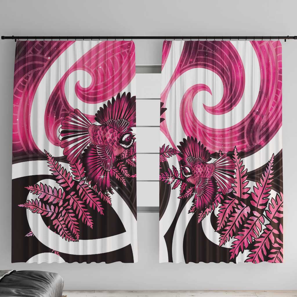 Piwakawaka New Zealand Matariki Window Curtain Maori New Year Silver Fern Pink Galaxy LT14 With Hooks Pink - Polynesian Pride