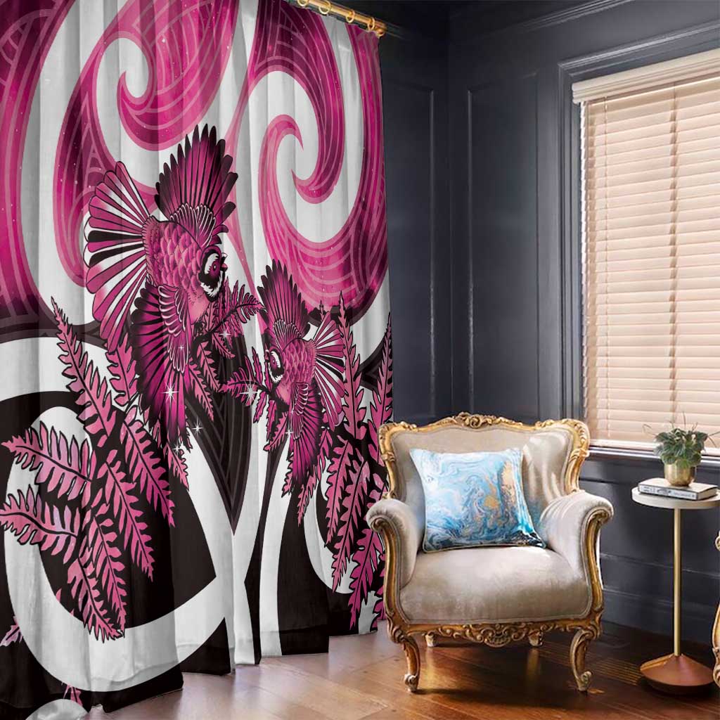 Piwakawaka New Zealand Matariki Window Curtain Maori New Year Silver Fern Pink Galaxy LT14 - Polynesian Pride