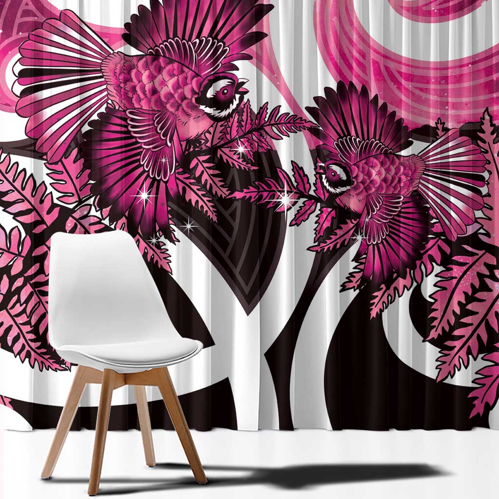Piwakawaka New Zealand Matariki Window Curtain Maori New Year Silver Fern Pink Galaxy LT14 - Polynesian Pride