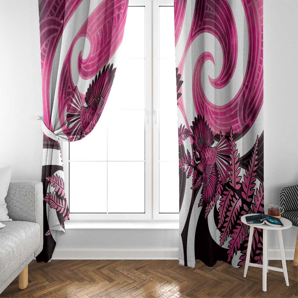 Piwakawaka New Zealand Matariki Window Curtain Maori New Year Silver Fern Pink Galaxy LT14 - Polynesian Pride